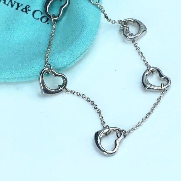Elsa Peretti® Open Heart Bracelet Tiffany sterling bracelet  7.5" JR9158 - Picture 2 of 7